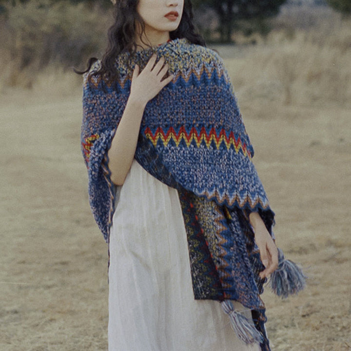 Mantón tibetano de Buddha Stones, capa de punto suave y cálida, bufanda tibetana con borlas de invierno - image 14