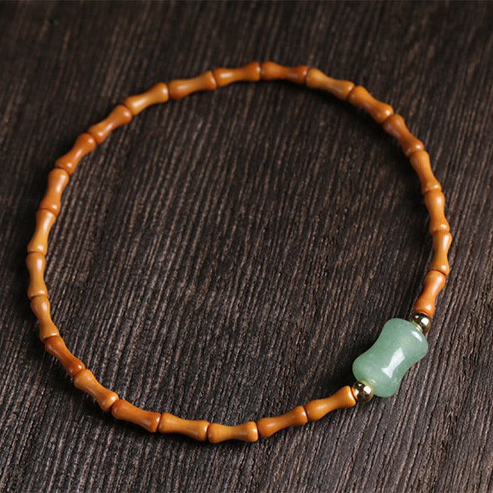 Pulsera de la suerte con diseño de bambú de aventurina verde y oliva natural con Buddha Stones