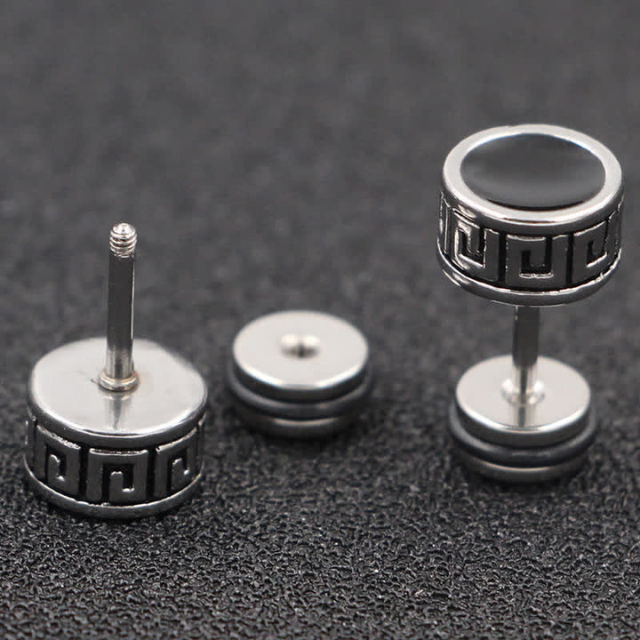 Pendientes redondos de equilibrio de acero titanio para hombre con Buddha Stones