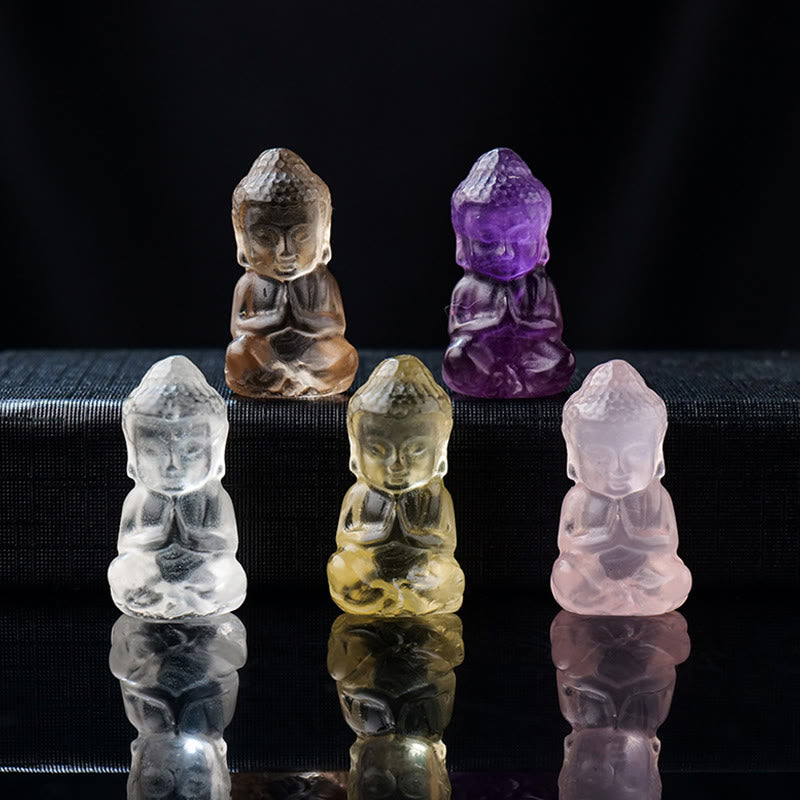 Buddha Stones Varios Cristal Amatista Cristal Rosa Cristal Blanco Citrino Buda Tallado Collar de Curación Espiritual Colgante Decoración - image 0