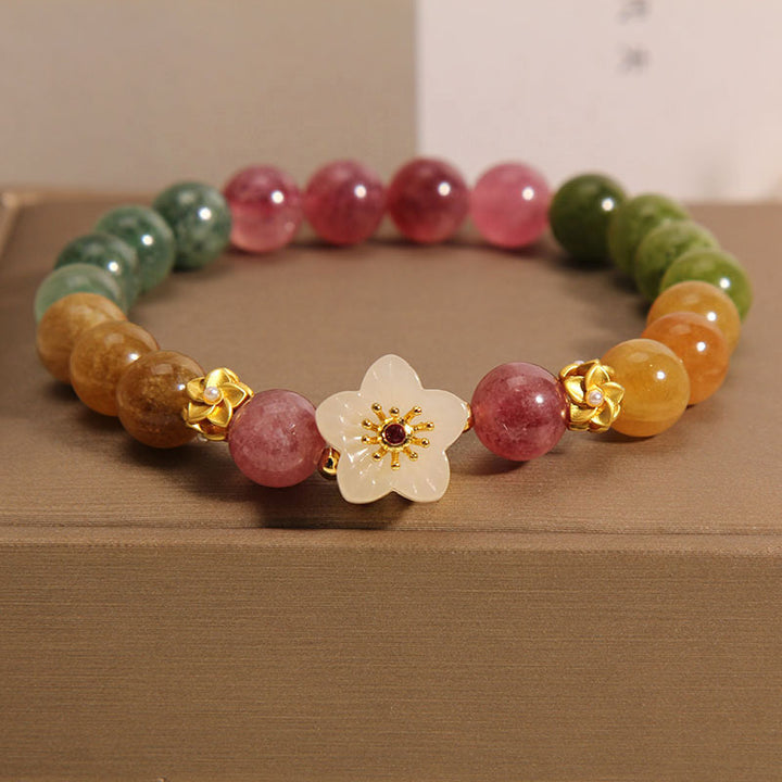 Pulsera de amor con flores de jade y turmalina coloridas de Buddha Stones