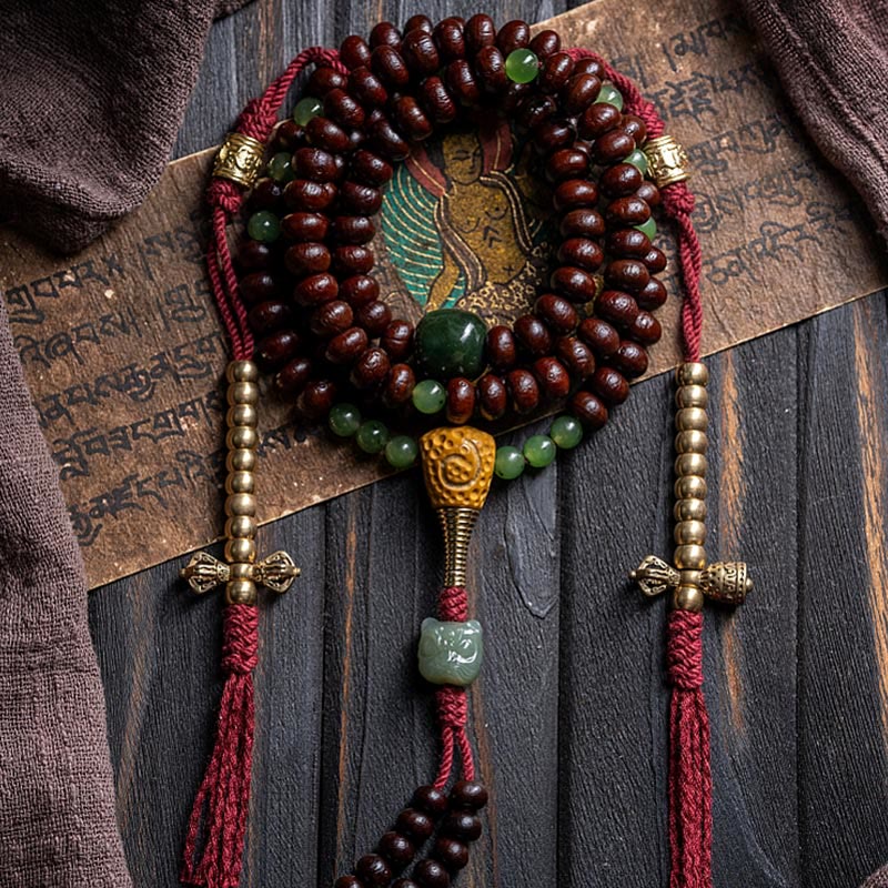 Buddha Stones naturales del Tíbet 108 cuentas de Mala semilla de Bodhi púrpura Hetian cian Jade cobre Dorje pulsera de la paz