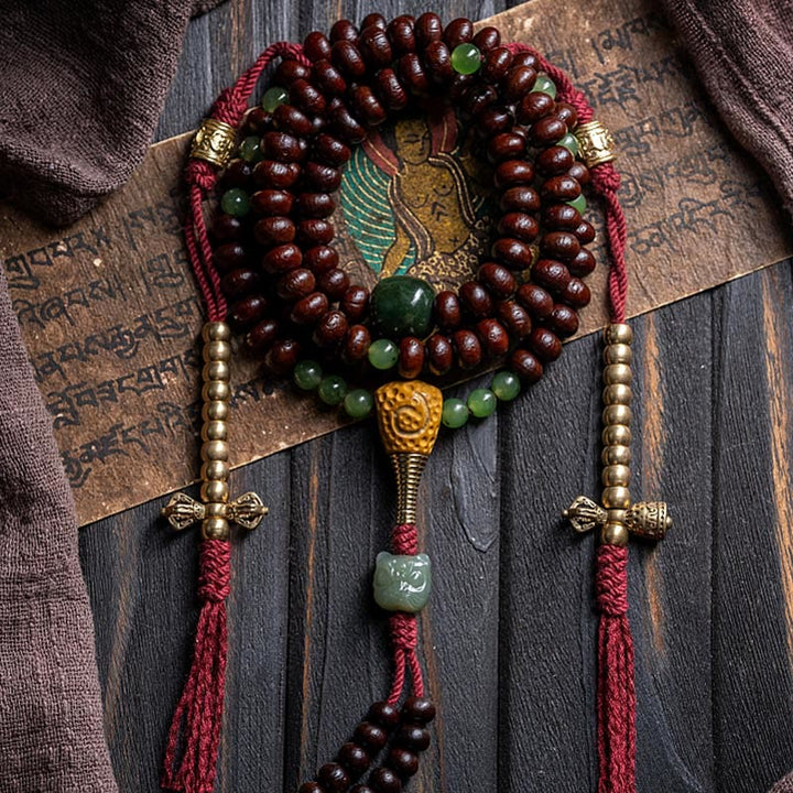 Buddha Stones naturales del Tíbet 108 cuentas de Mala semilla de Bodhi púrpura Hetian cian Jade cobre Dorje pulsera de la paz