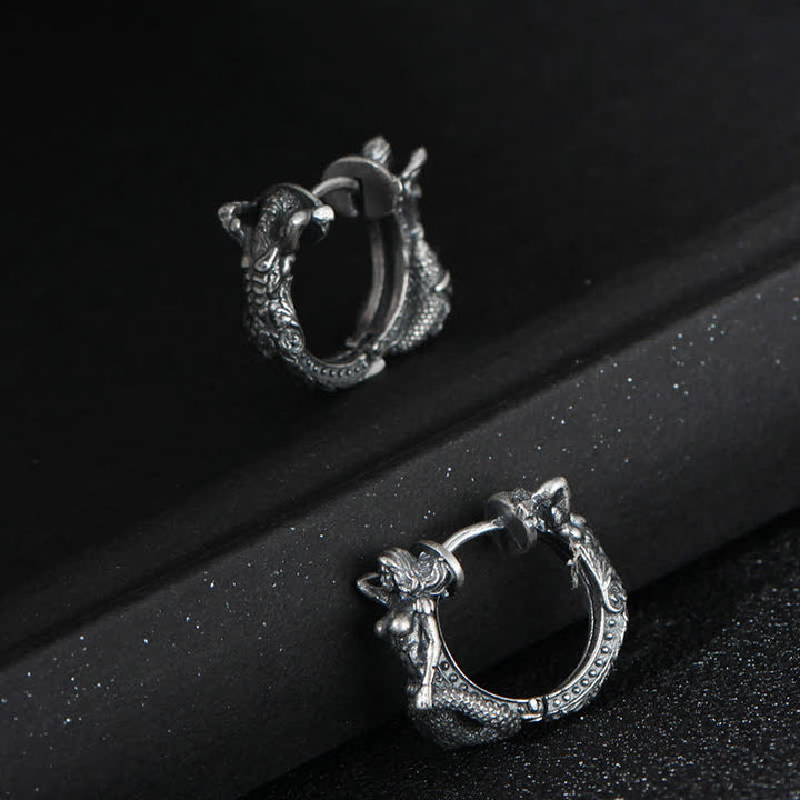 Pendientes de protección con patrón de aro de dragón de plata de ley 925