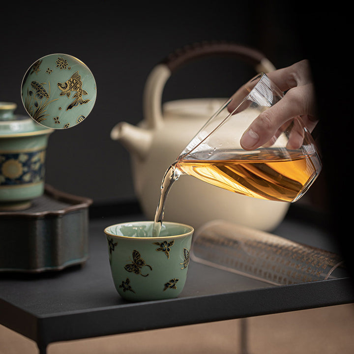 Taza de té de Buddha Stones, flor de mariposa, loto, pez Koi, flor de ciruelo, taza de té de Kung Fu, 100ml