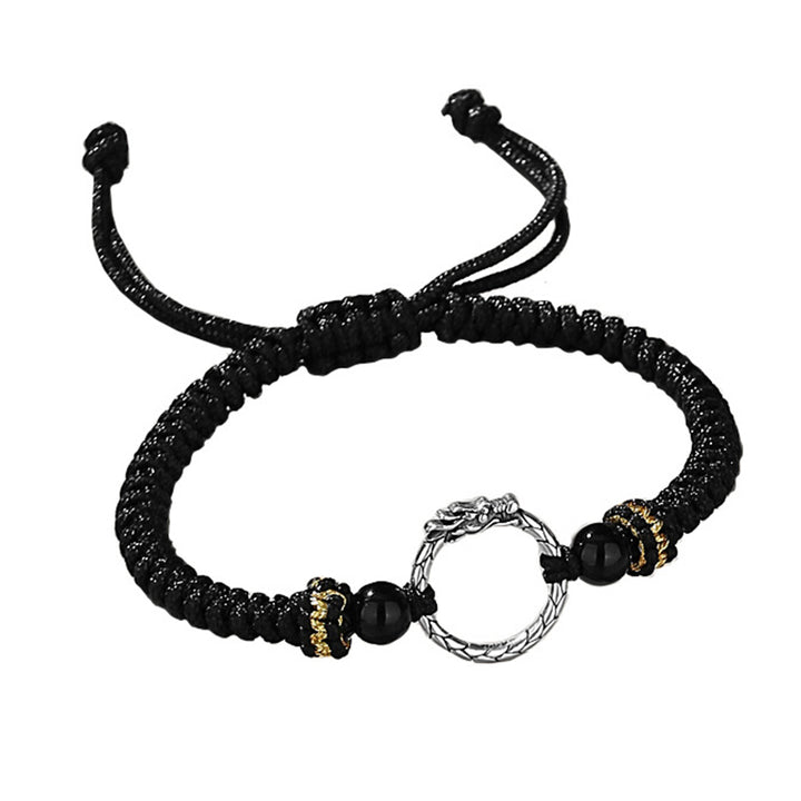 Pulsera de plata de ley 925 hecha a mano con Buddha Stones , año del dragón, Fénix, hebilla de la paz, pulsera para pareja de la suerte