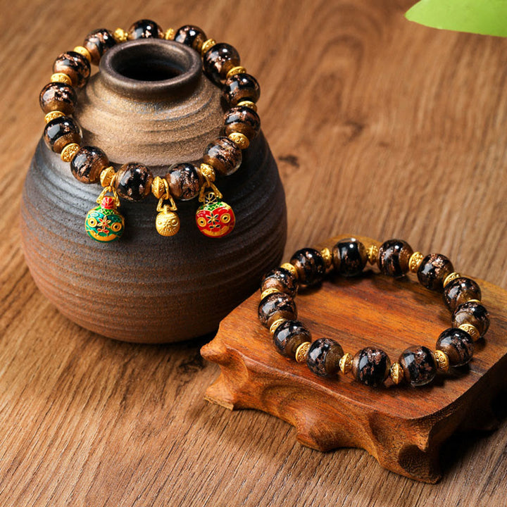 Pulsera de la fortuna con cuentas de cristal Liuli, dije de la familia de la bestia tragadora de oro con Buddha Stones