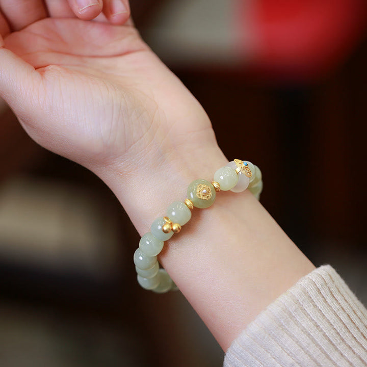 Juego de pulsera con colgante de collar de la suerte de jade hetiano natural chapado en plata de ley 925 con Buddha Stones