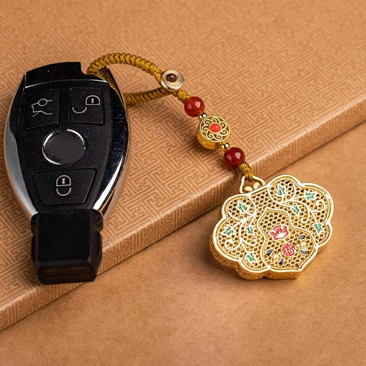Llavero con cerradura de Buddha Stones de buenos deseos, personaje de Fu, bendición de la suerte