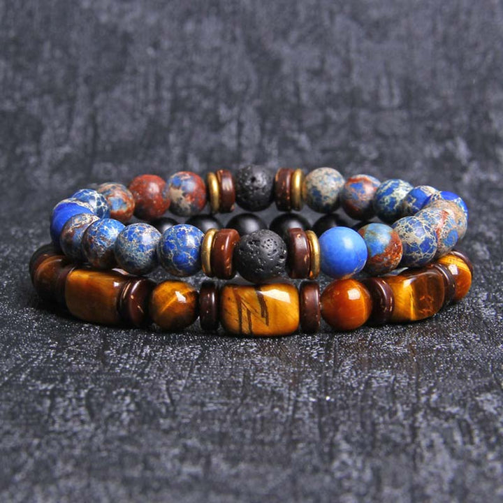 Buddha Stones 2 pulseras de cuentas de ojo de tigre de piedra emperador de cristal curativo