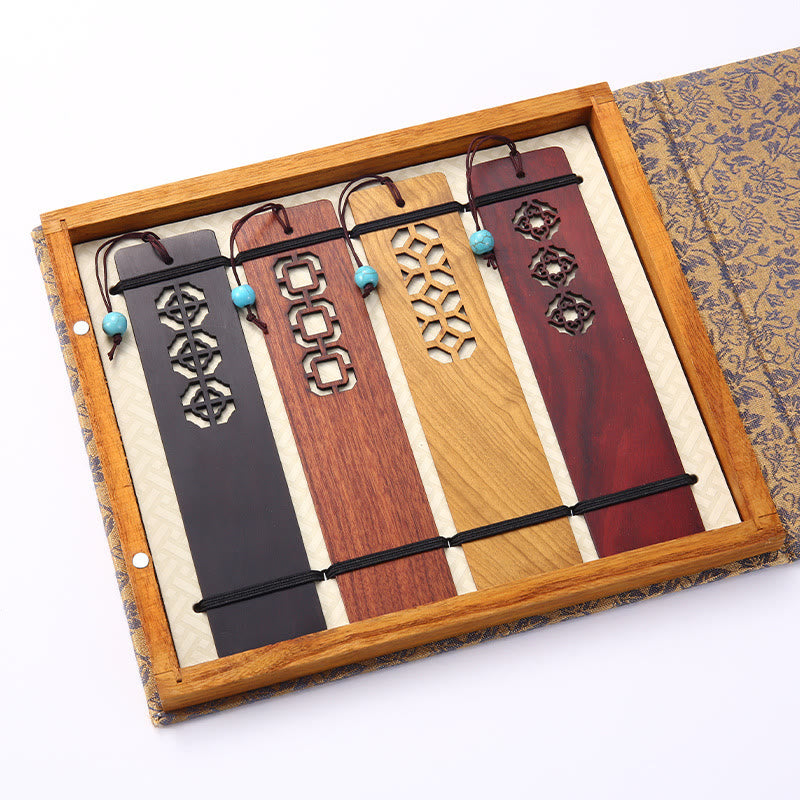 Buddha Stones, 4 Uds., cuatro estaciones, ciruela, orquídea, bambú, crisantemo, ópera de Pekín, marcapáginas de madera con caja de regalo