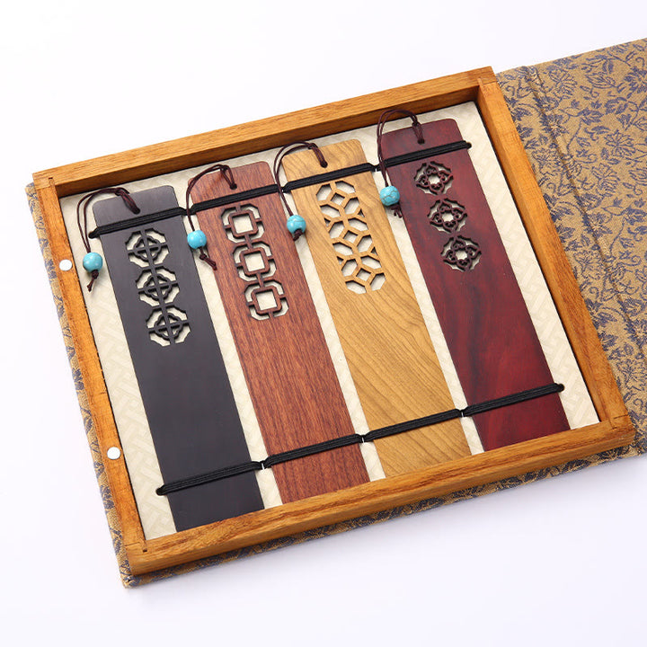 Buddha Stones, 4 Uds., cuatro estaciones, ciruela, orquídea, bambú, crisantemo, ópera de Pekín, marcapáginas de madera con caja de regalo