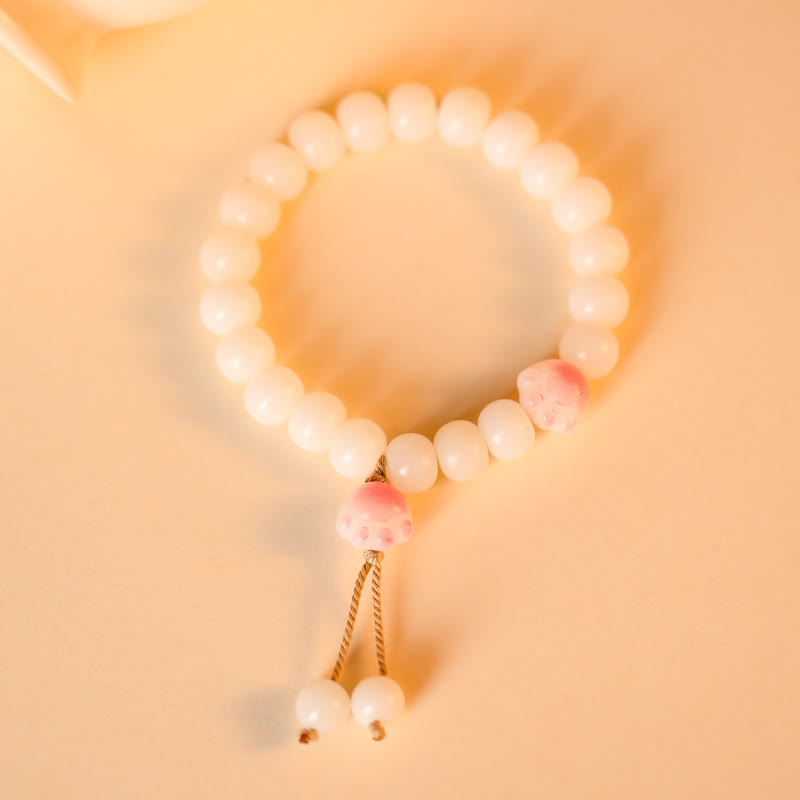 Pulsera de la paz con Buddha Stones, semillas naturales de Bodhi, pata encantadora, pata de gato de la suerte - Rosa y cuerda - image 4
