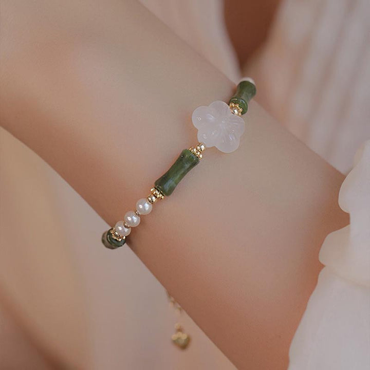 Pulsera de la paz con perlas, ágata, flor de bambú, peridoto , Buddha Stones