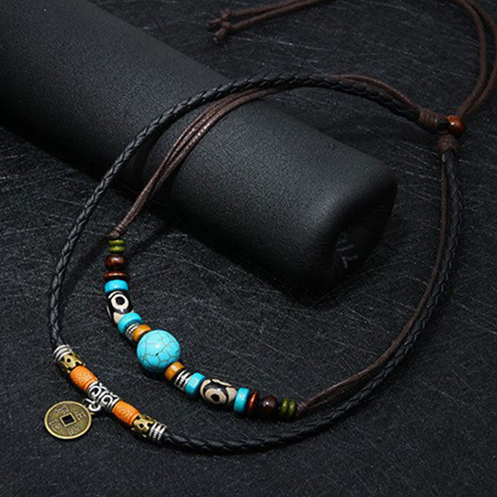 Collar de protección de cuentas Dzi turquesa con Buddha Stones
