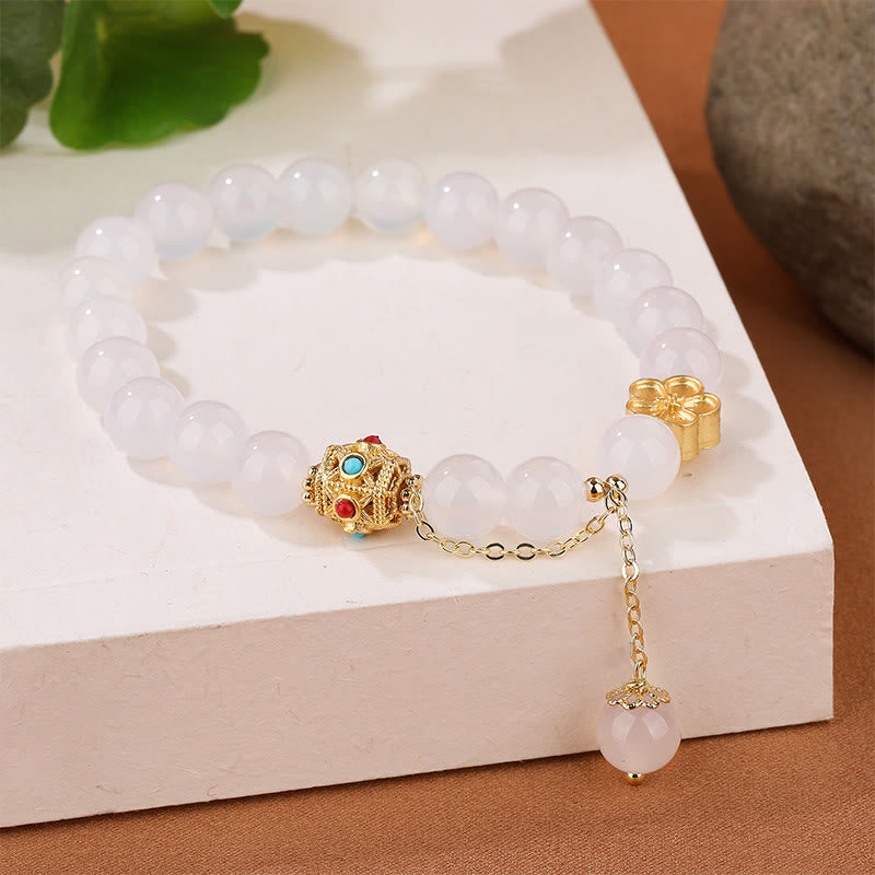 Pulsera de autoaceptación de flor de melocotón de ágata blanca natural de ágata roja