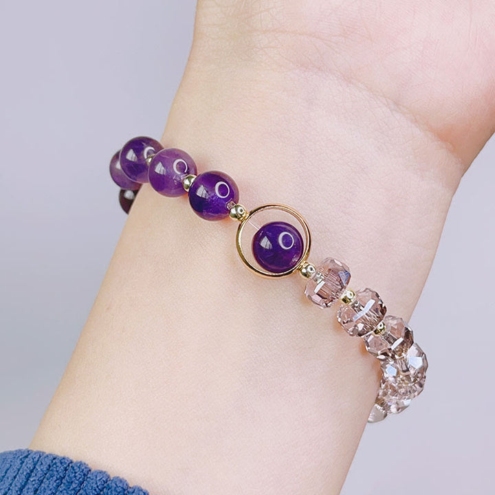 Pulsera con dijes curativos de trébol de cuatro hojas con cristales de amatista y Buddha Stones