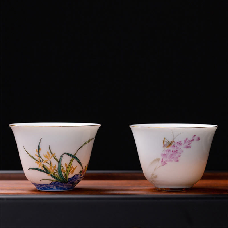 Taza de té de cerámica de porcelana azul y blanca, Buddha Stones, flores coloridas, orquídeas, olas del mar, taza de té de Kung Fu