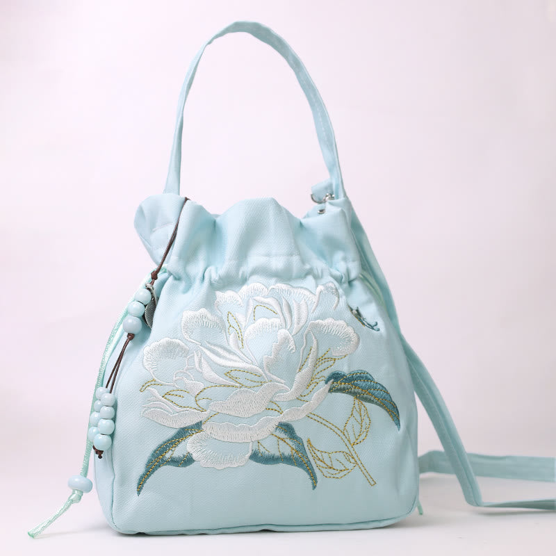 Buddha Stones Flores bordadas Wisteria Lily Algodón Lino Tote Bolso bandolera Bolso de hombro Bolso