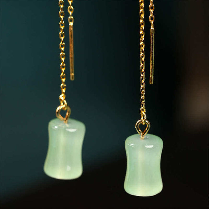 Pendientes colgantes de la suerte con diseño de bambú y jade de Buddha Stones