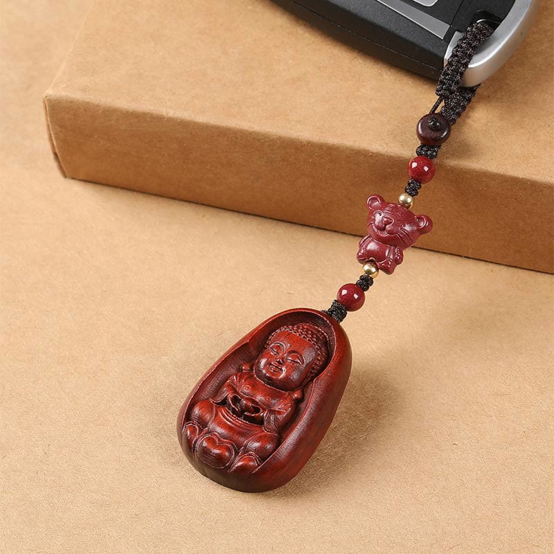 Llavero de protección con amuleto del zodiaco chino, Buddha Stones , hoja pequeña, sándalo rojo, Buda, cinabrio