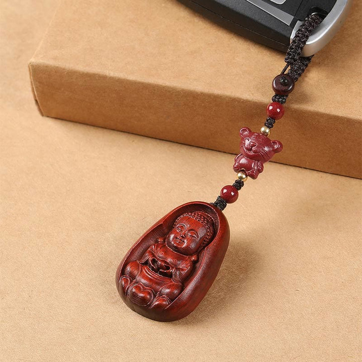 Llavero de protección con amuleto del zodiaco chino, Buddha Stones , hoja pequeña, sándalo rojo, Buda, cinabrio
