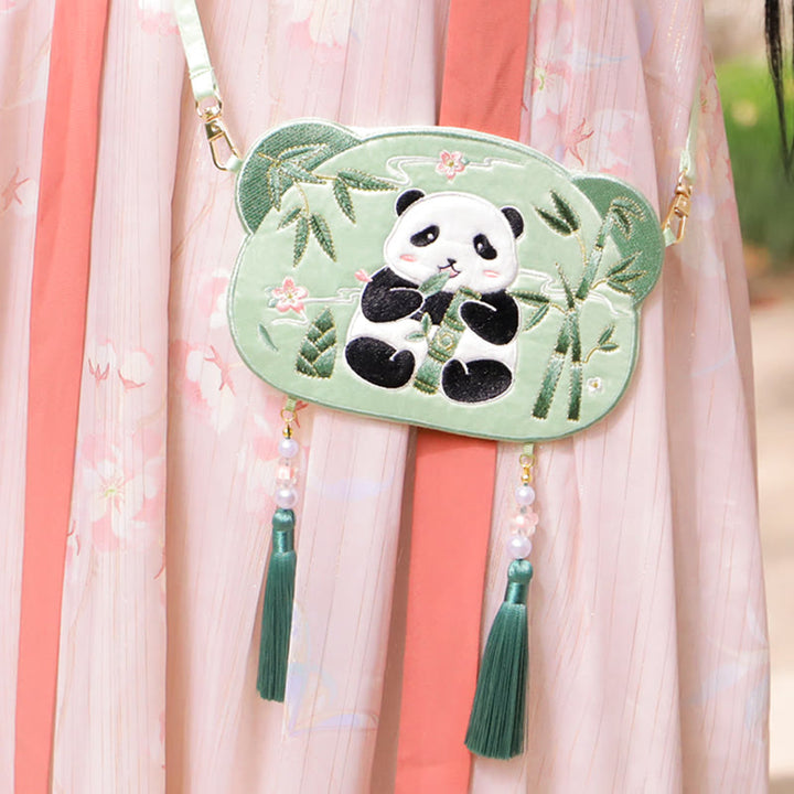 Bordado de Buddha Stones, Panda de la suerte, gato, Shiba Inu, ciervo, conejo, zorro, flor, Animal bonito, Hanfu, bolso cruzado, bolso de hombro