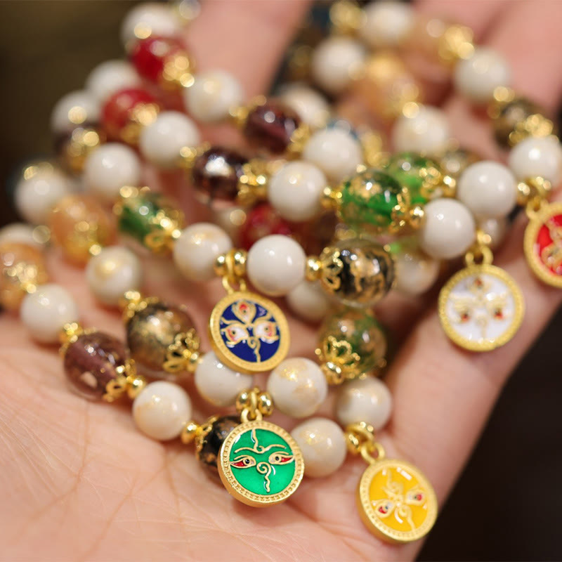 Buddha Stones tibetanas, cinco dioses de la riqueza, fortuna, cuentas de cristal Liuli, cuentas de porcelana de ceniza de incienso, pulsera con abalorio