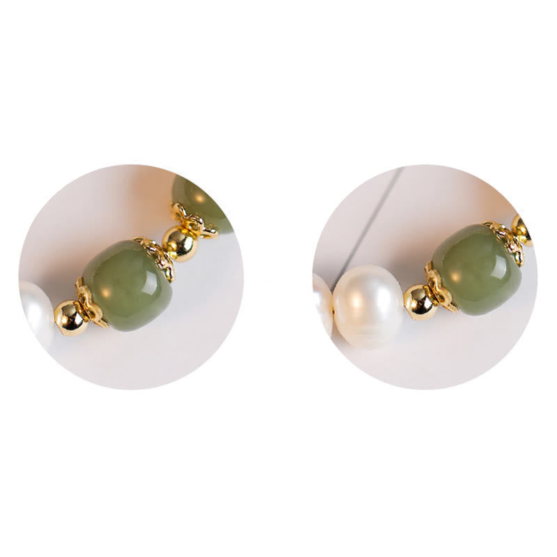 Pulsera de cadena de cuentas de sinceridad de jade blanco de jade cian hetiano con perlas naturales chapadas en oro de 14 quilates