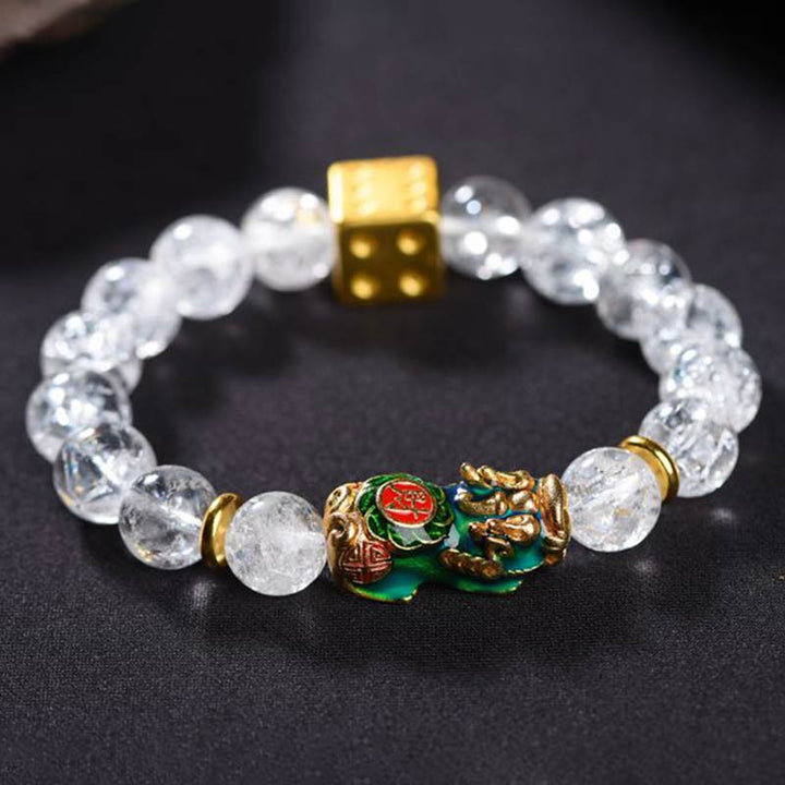 Pulsera de riqueza con dados de cristal blanco Pixiu que cambia de color con Buddha Stones