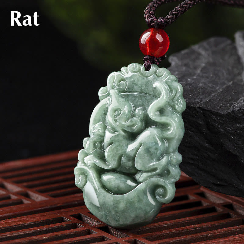 Colgante de collar de prosperidad del zodíaco chino con Buddha Stones de jade natural 12 - Rata - image 6