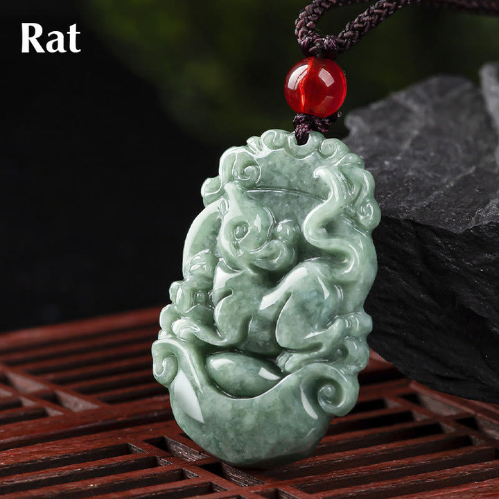 Colgante de collar de prosperidad del zodíaco chino con Buddha Stones de jade natural 12 - Rata - image 6