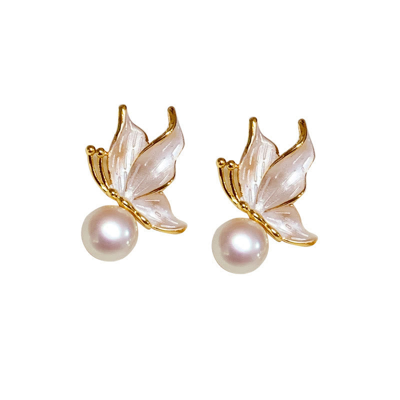 Pendientes de plata de ley 925 con Buddha Stones , chapados en cobre, oro, perlas naturales, mariposa, sabiduría