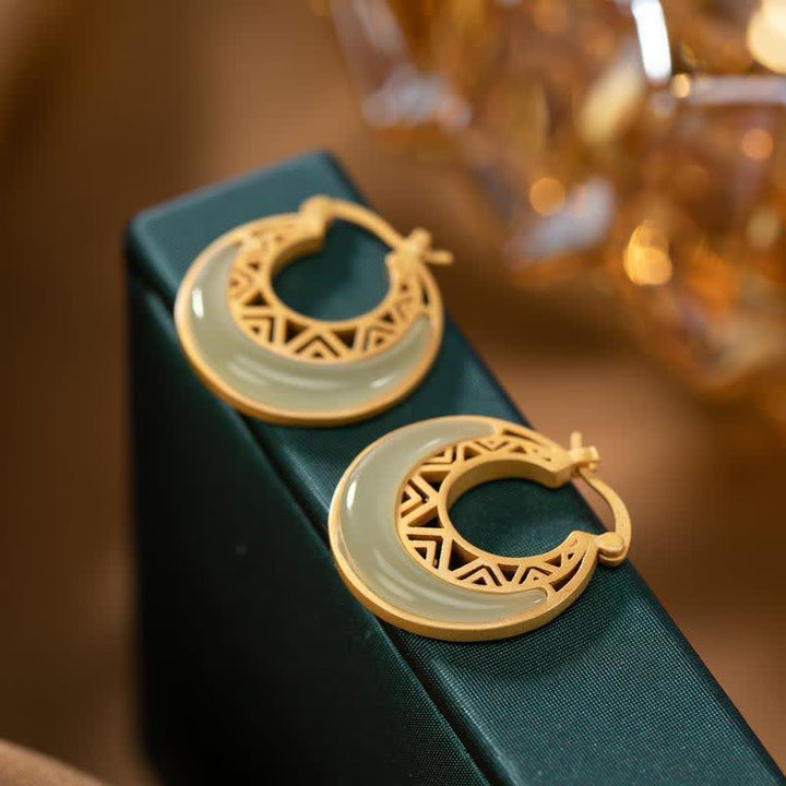 Pendientes colgantes de prosperidad de jade con luna creciente y Buddha Stones - image 1