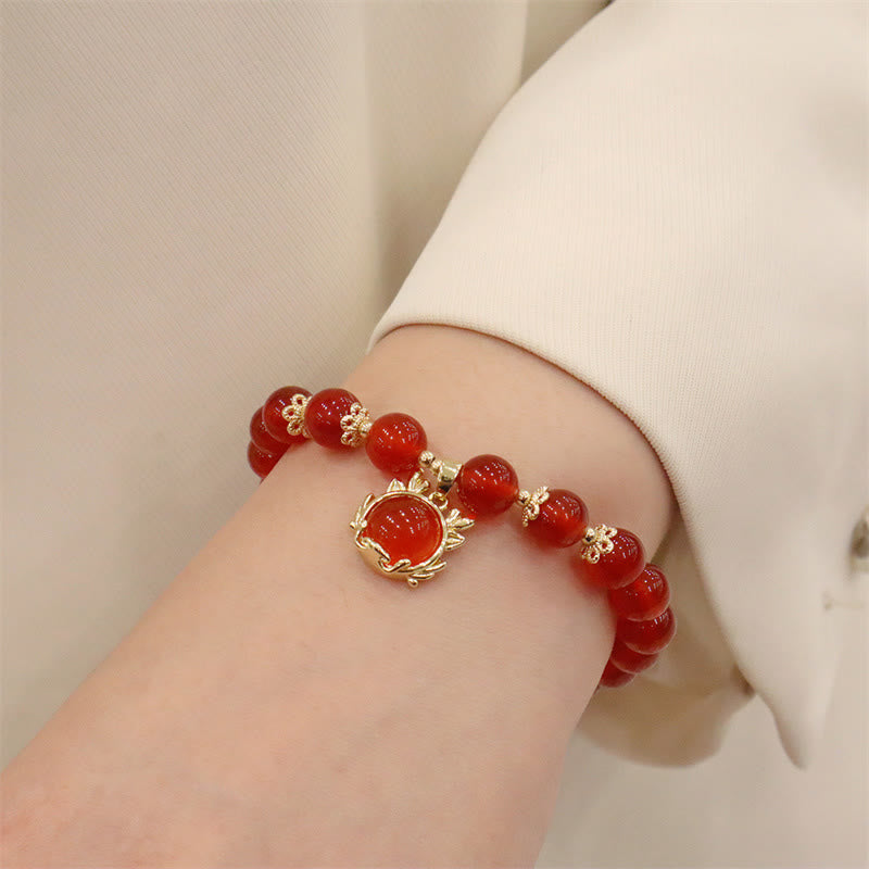 Buddha Stones Año del Dragón Ágata Roja Jade Hebilla de la Paz Pulsera de Éxito del Personaje Fu