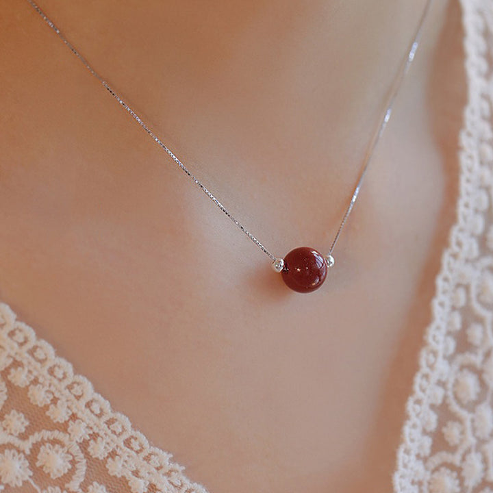 Colgante de collar con cuentas de cinabrio de plata de ley 925 con Buddha Stones