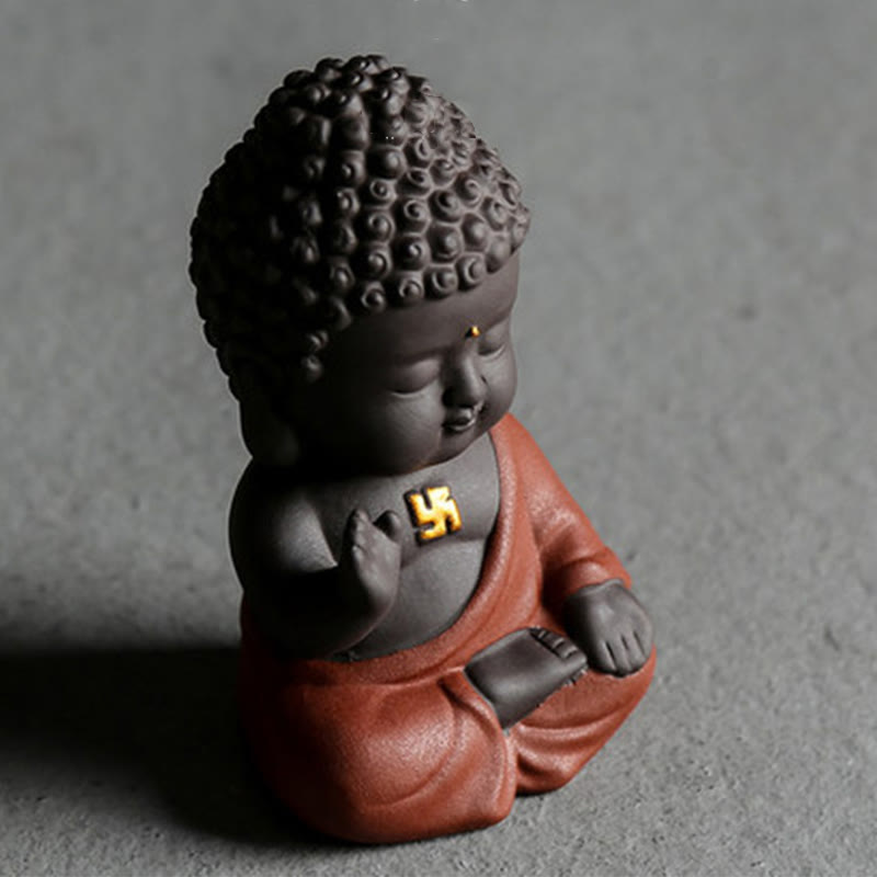 Buddha Stones Pequeño Buda Serenidad Arcilla Púrpura Decoración de Escritorio para el Hogar - image 3