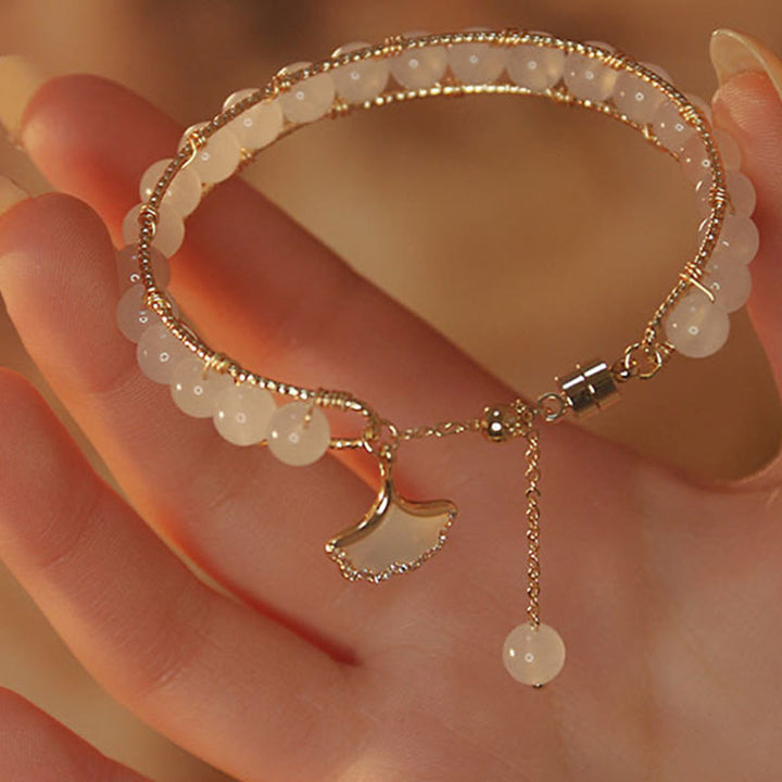 Pulsera de la suerte con cuentas de jade y hojas de ginkgo de Buddha Stones