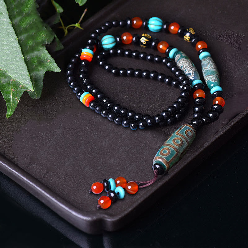 Colgante de collar de protección Om Mani Padme Hum con cuentas Dzi tibetanas de nueve ojos con Buddha Stones - image 3