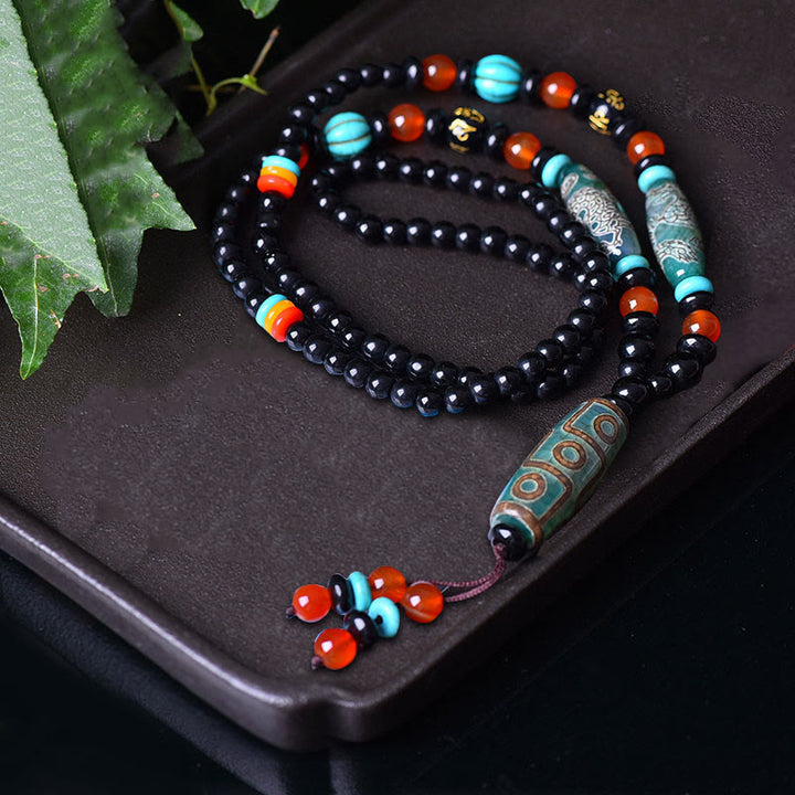 Colgante de collar de protección Om Mani Padme Hum con cuentas Dzi tibetanas de nueve ojos con Buddha Stones - image 3