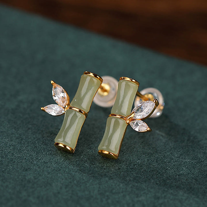 Pendientes de plata de ley 925 con Buddha Stones , jade cian hetiano, jade blanco, ágata roja, patrón de bambú, pendientes de la suerte