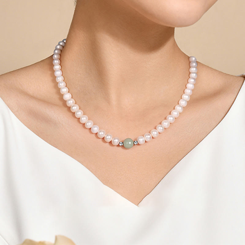 Collar curativo de jade y perlas naturales de plata de ley 925 con Buddha Stones , pendientes con caja de regalo - image 1