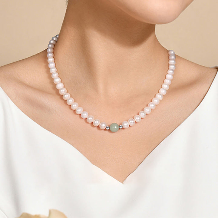 Collar curativo de jade y perlas naturales de plata de ley 925 con Buddha Stones , pendientes con caja de regalo - image 1