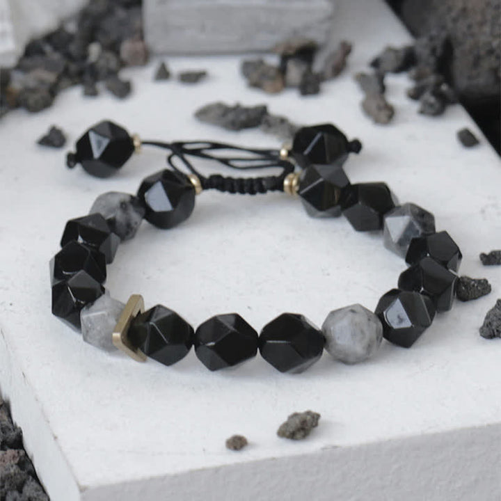 Pulsera de purificación de piedra con brillo negro de obsidiana negra