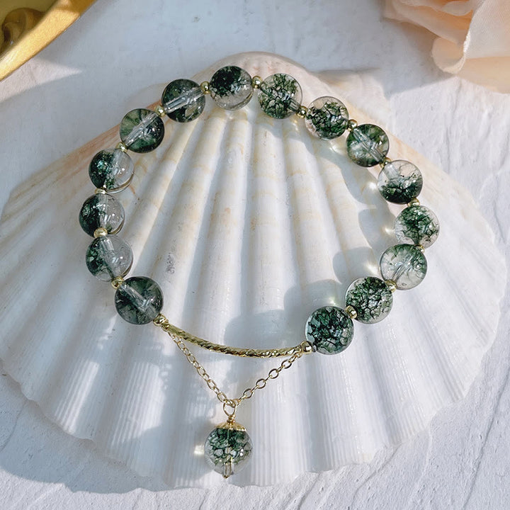 Pulsera con dije de confianza de cristal fantasma verde de Buddha Stones