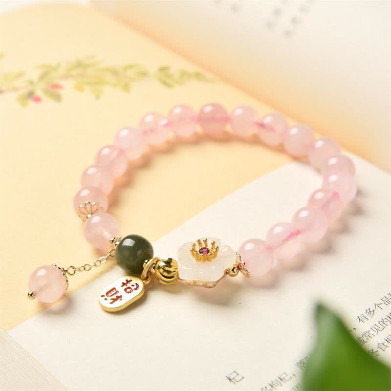 Pulsera de amor cálida con flor de jade de cristal rosa natural con Buddha Stones