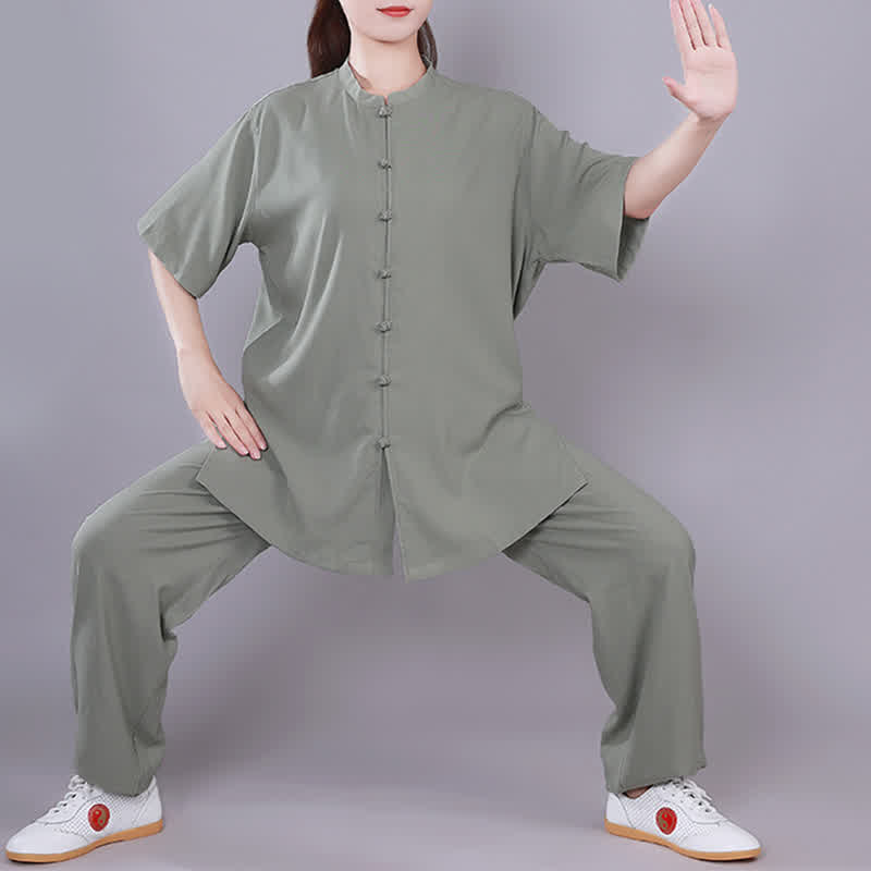 Conjunto de ropa unisex de lino y algodón con Buddha Stones, tai chi, qigong, oración, práctica espiritual zen - Verde - Manga corta - US14, UK/AU18, EU46 (3XL)  - image 17
