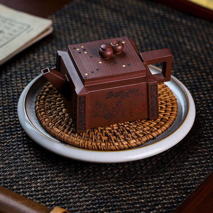 Buddha Stones Yixing, todo hecho a mano, Gomoku, juego de ajedrez, tetera cuadrada de Kung Fu de arcilla púrpura, 280ml