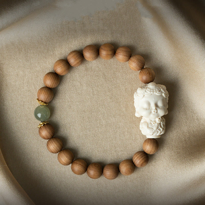 Pulsera de protección de tara verde con Buddha Stones , sándalo, jade hetiano, marfil, fruta