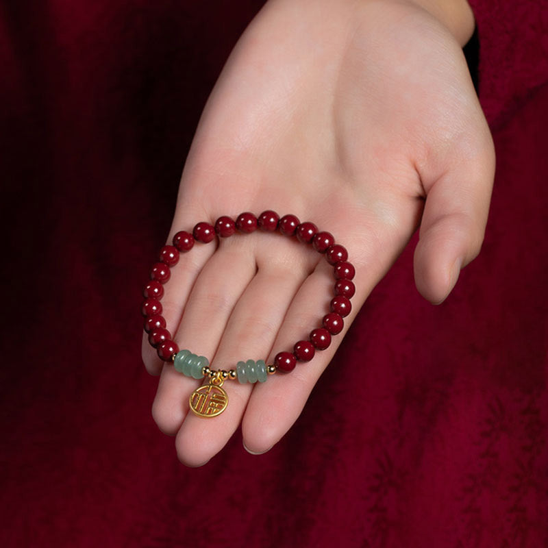 Pulsera de bendición de la suerte de aventurina verde cinabrio con Buddha Stones